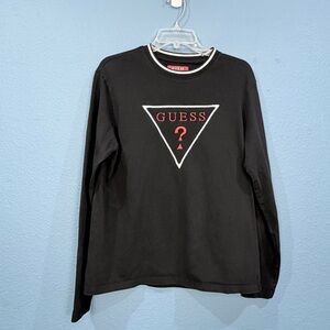 Guess Long Sleeved Classic Embroidered Logo Black Shirt Size Large